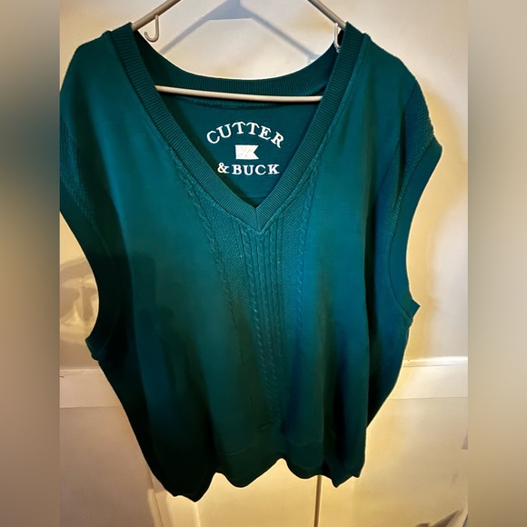 Men's 2XLT Cutter & Buck Green Cable Knit Golf Vest - Picture 1 of 3